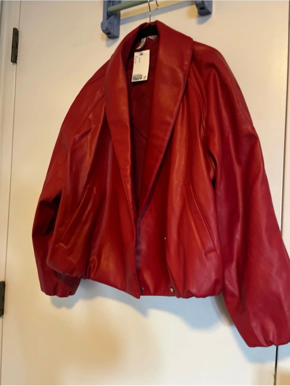 H&M Red Faux Leather Bomber Jacket